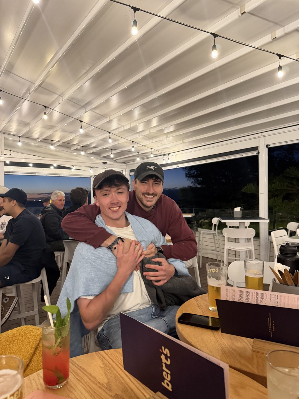 Drinks after a sunset dip