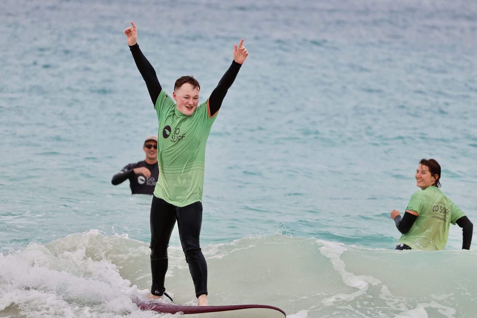 Newbie celebrating on a wave